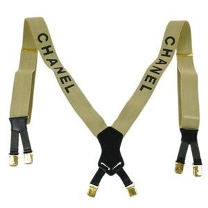Chanel Canvas Logo Suspenders Belt Beige